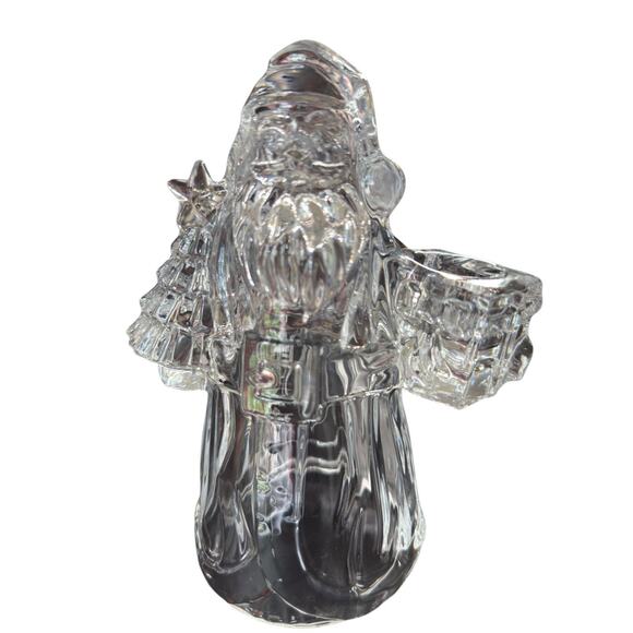 Vintage Clear Heavy Glass Santa Taper Candle Holder Christmas Holiday Decoration - Picture 9 of 15